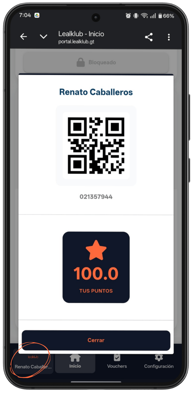 Pantalla de perfil con puntos