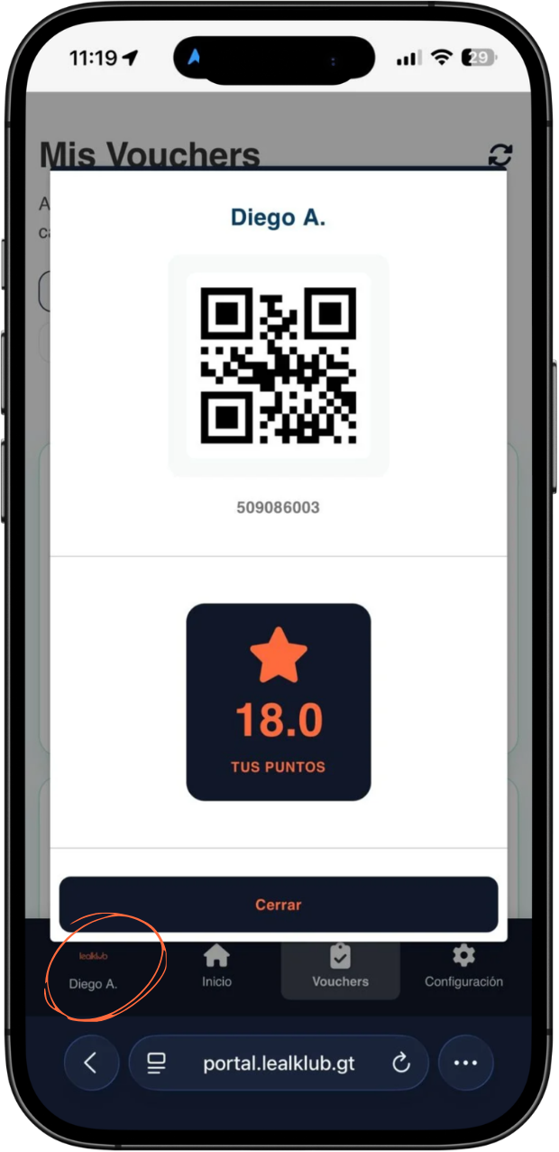 Pantalla de perfil con puntos