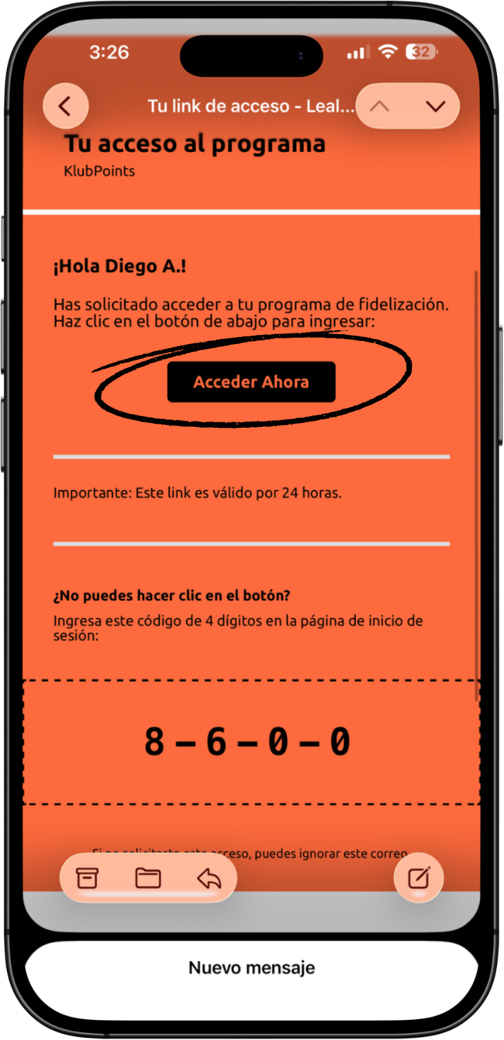 Correo con enlace de acceso