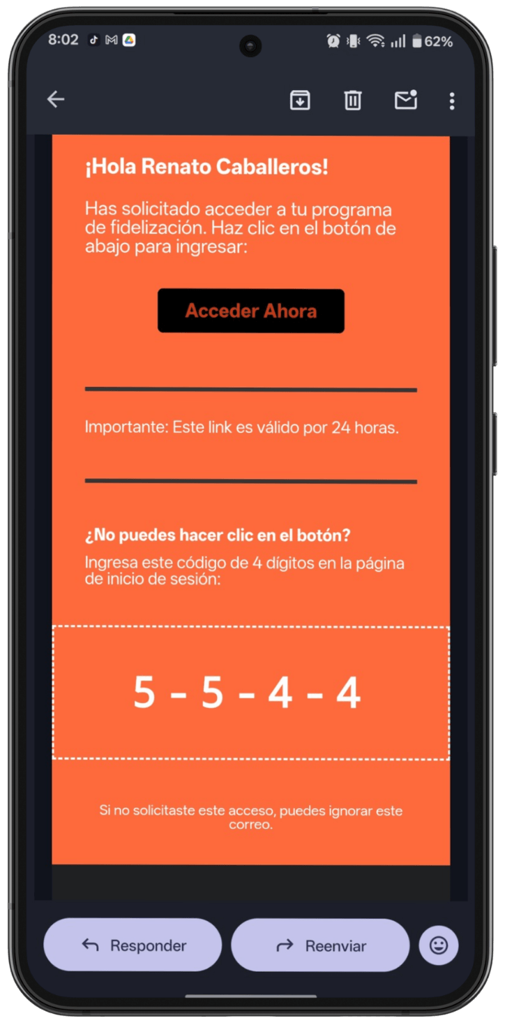 Correo con enlace de acceso